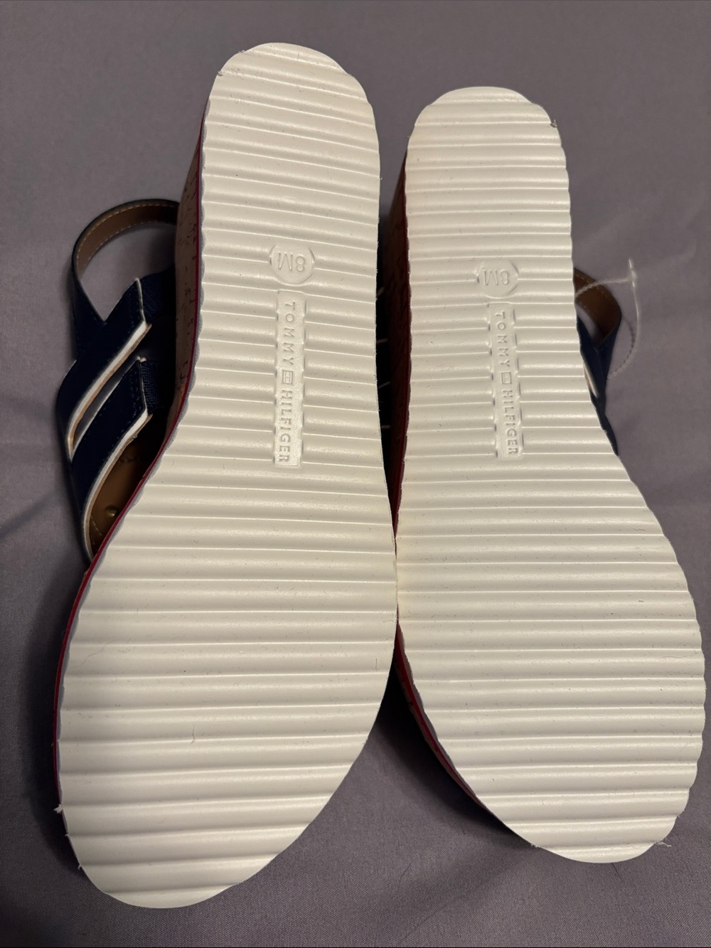 Tommy Hilfiger Navy Leather Logo Thong Sandals - Picture 5 of 8